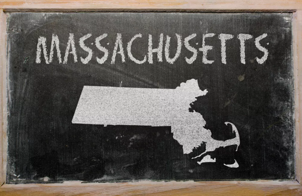 The state of Massachusetts drawn on a chalkboard.