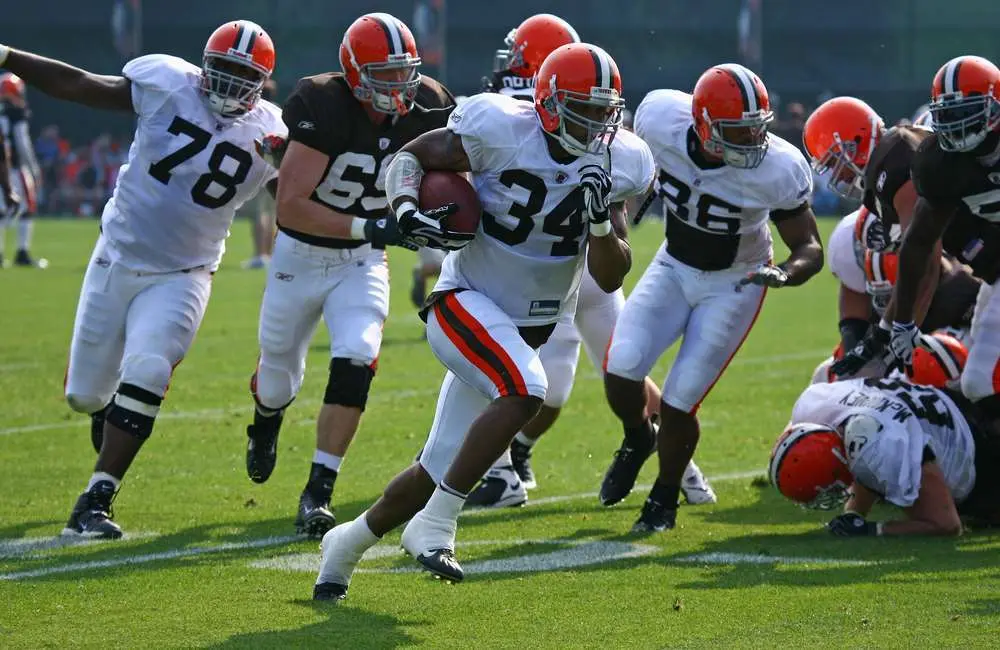 The Cleveland Browns football team out on the football field.